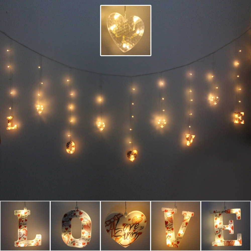 Гирлянда для дома БАХРОМА «LOVE» ш2,5м* в0,45/0,65м 90 ламп LED, прозрачн.пров, 8 режимов, IP-20, Теплый белый (возможность соединения)