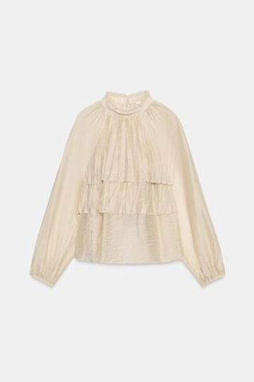 ZARA БЛУЗА С ВОЛАНАМИ, ЭКРЮ