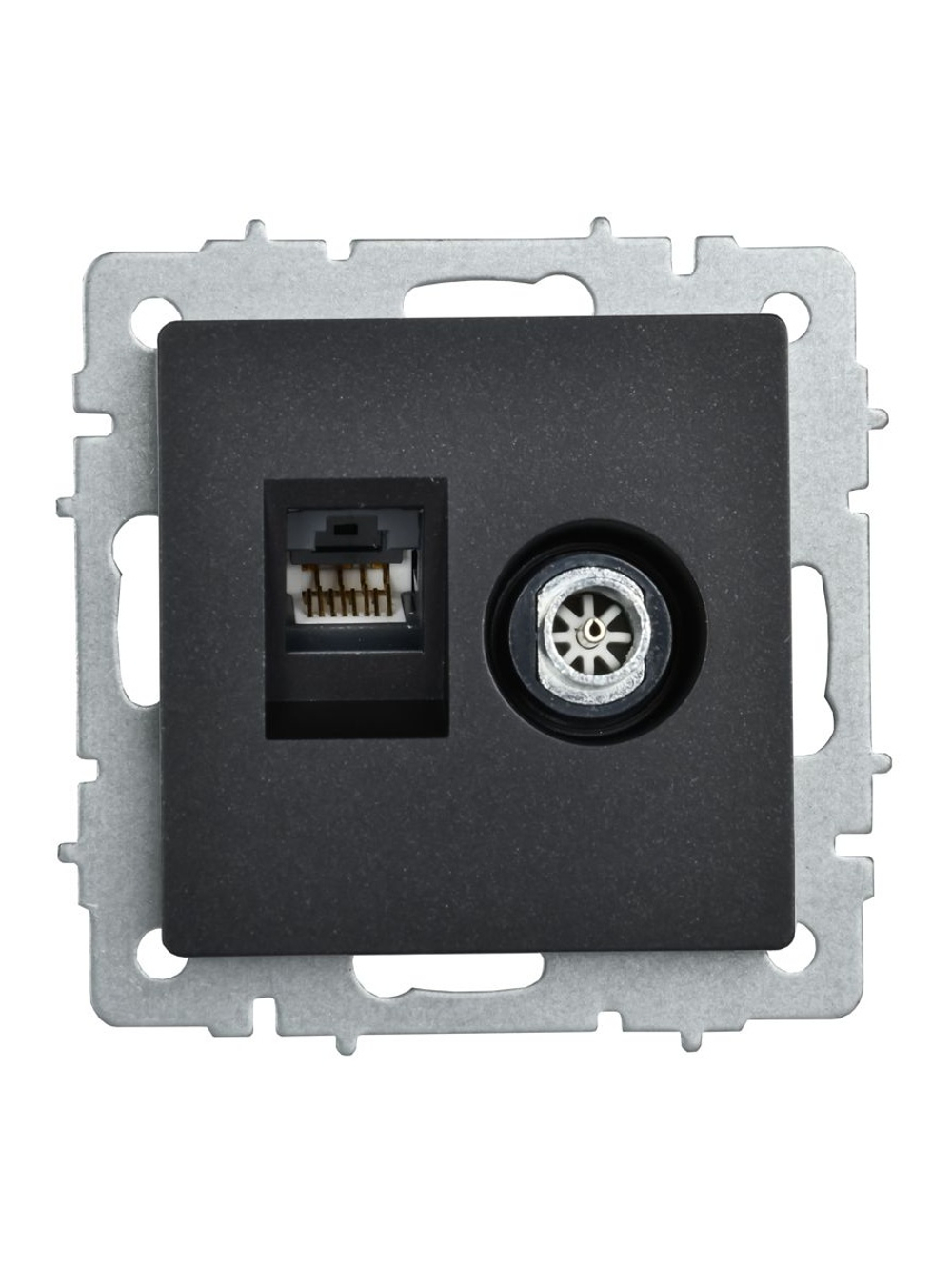 Розетка компьютерная + телевизионная 2-м Brite РТВ/РК12-БрЧ RJ45 кат.5E + TV механизм черн. IEK BR-AK20-1-K02