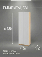 Шкаф Сева 2-х дверный 60х220х40 см узкий компактный Альбина