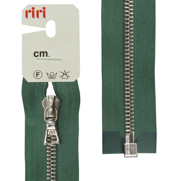 Молния металл RIRI Т6 (6 мм) 1 зам., разъем., 70 см, Ni, атласная тесьма, цв.5861, зеленый холодный, 1 шт