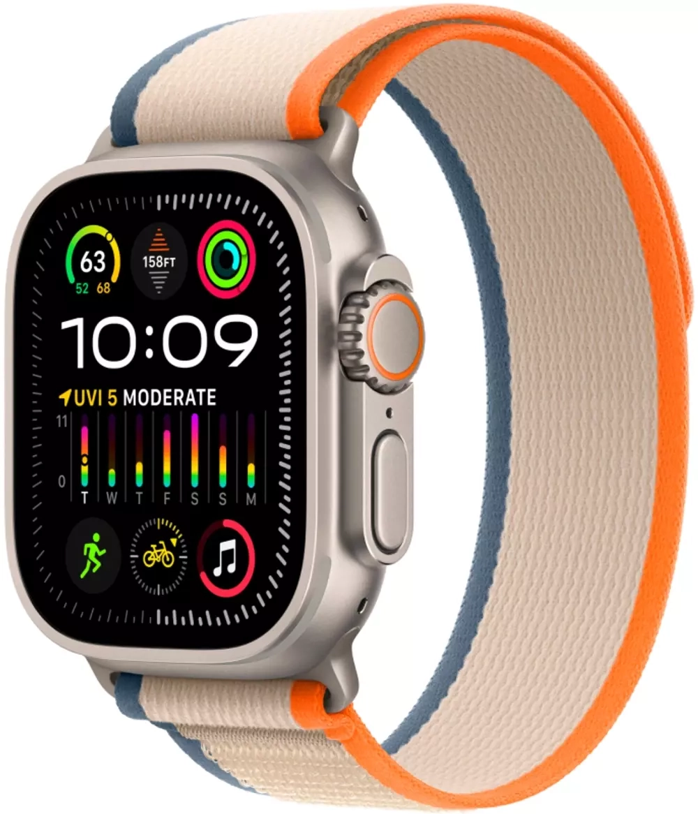 Apple Watch Ultra 2, 49 мм, корпус из титана, ремешок Trail цвета «оранжевый/бежевый»