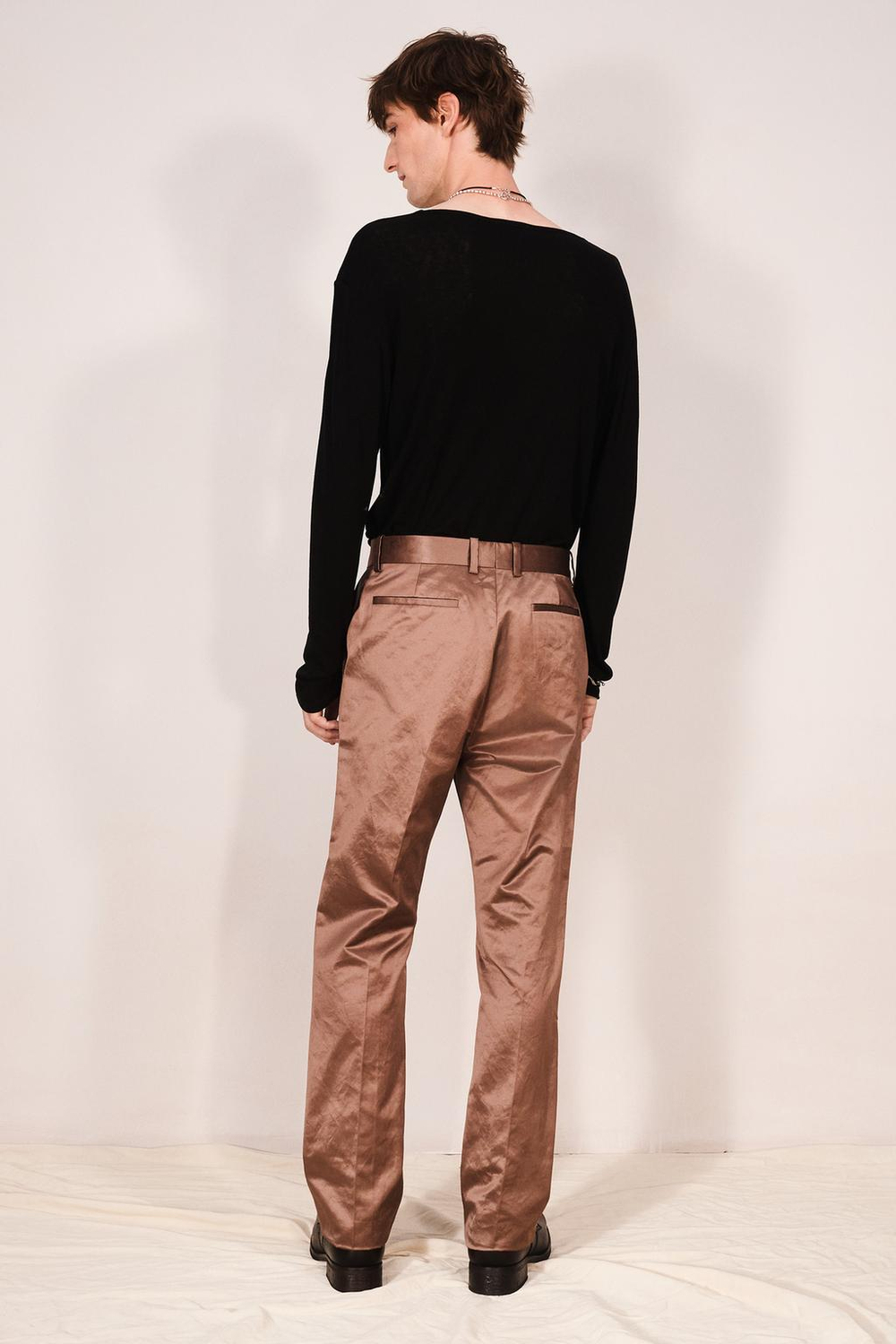 ZARA АТЛАСНЫЕ БРЮКИ ПРЯМОГО КРОЯ, БЛЕДНО-РОЗОВЫЙ