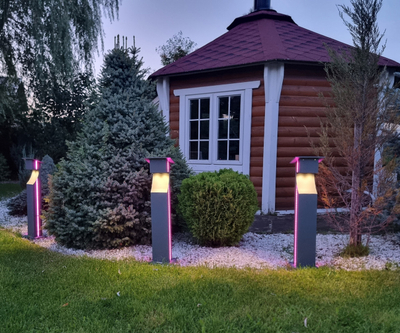 09205-F,16(10) Светильник уличный Келси серый с солнечной батареей w13*8,5 h80 Led Philips 6W (4000K) Декоративная подсветка розовая. С пультом ДУ. ТМ Kink Light