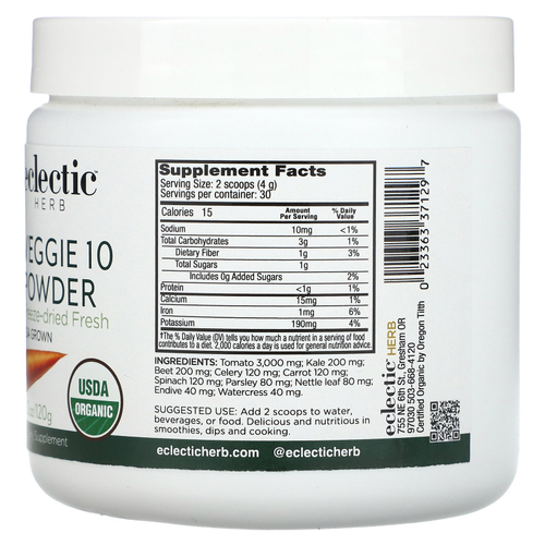 Eclectic Herb, Veggie 10, порошок из цельных пищевых продуктов, 4,2 унции (120 г)