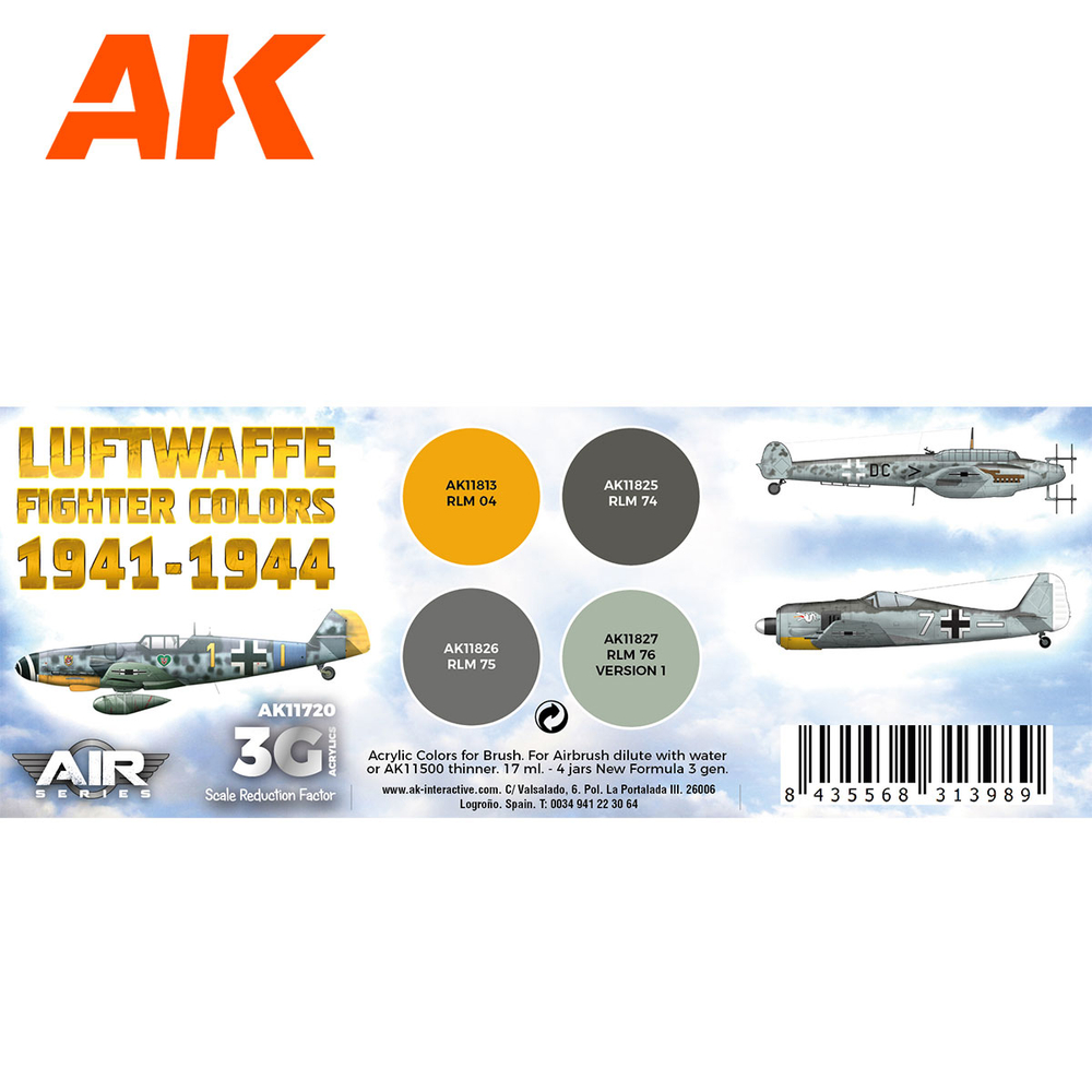 Набор красок AK interactive Luftwaffe Fighter Colors 1941-1944 Set 3G, 4 краски