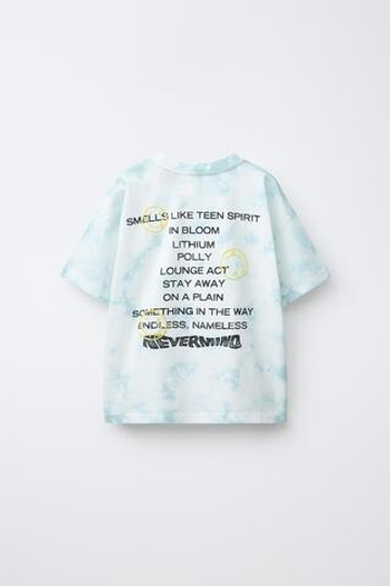 ZARA ФУТБОЛКА TIE DYE С ПРИНТОМ NIRVANA ®, СИНИЙ