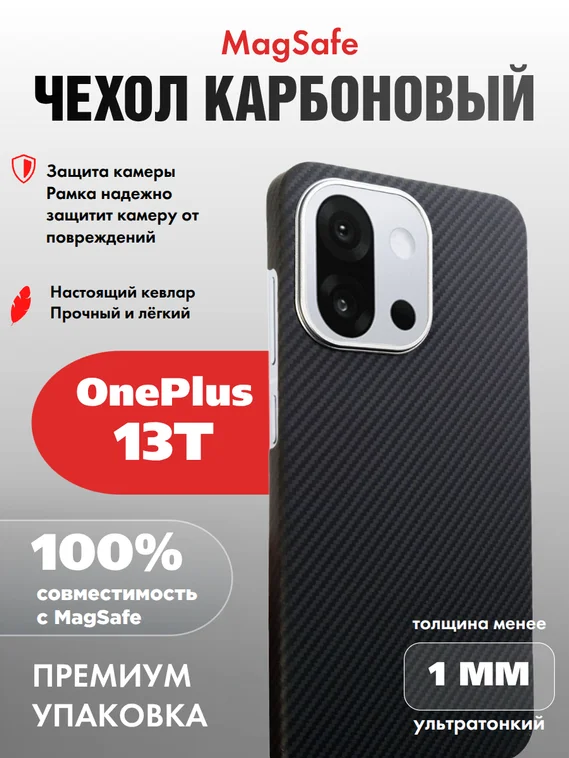 Карбоновый чехол для Oneplus 13T с MagSafe черная сетка (Black)