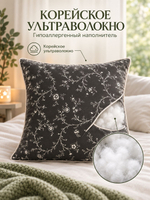 Подушка 60х60 для сна, чехол 100% хлопок, листочки и цветы
