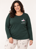 Женская пижама-комплект RUBINA Secret Homewear: верх и брюки, зелёная с зимним принтом