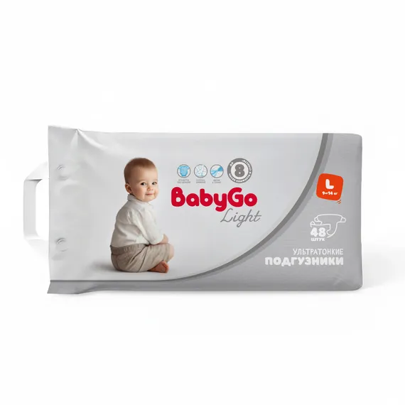 Подгузники BabyGo Light ультратонкие L (9-14) 48 шт.