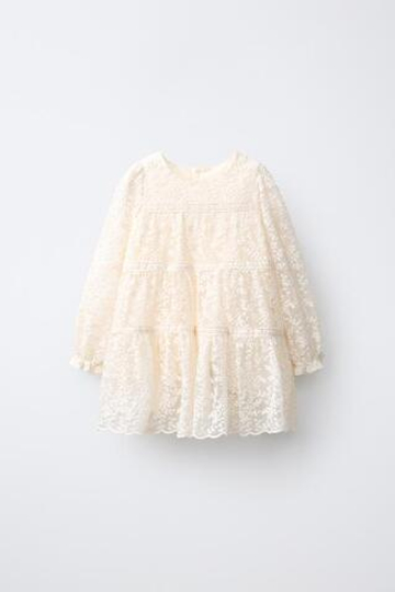 ZARA КРУЖЕВНОЕ ПЛАТЬЕ СО ВСТАВКАМИ, ЭКРЮ