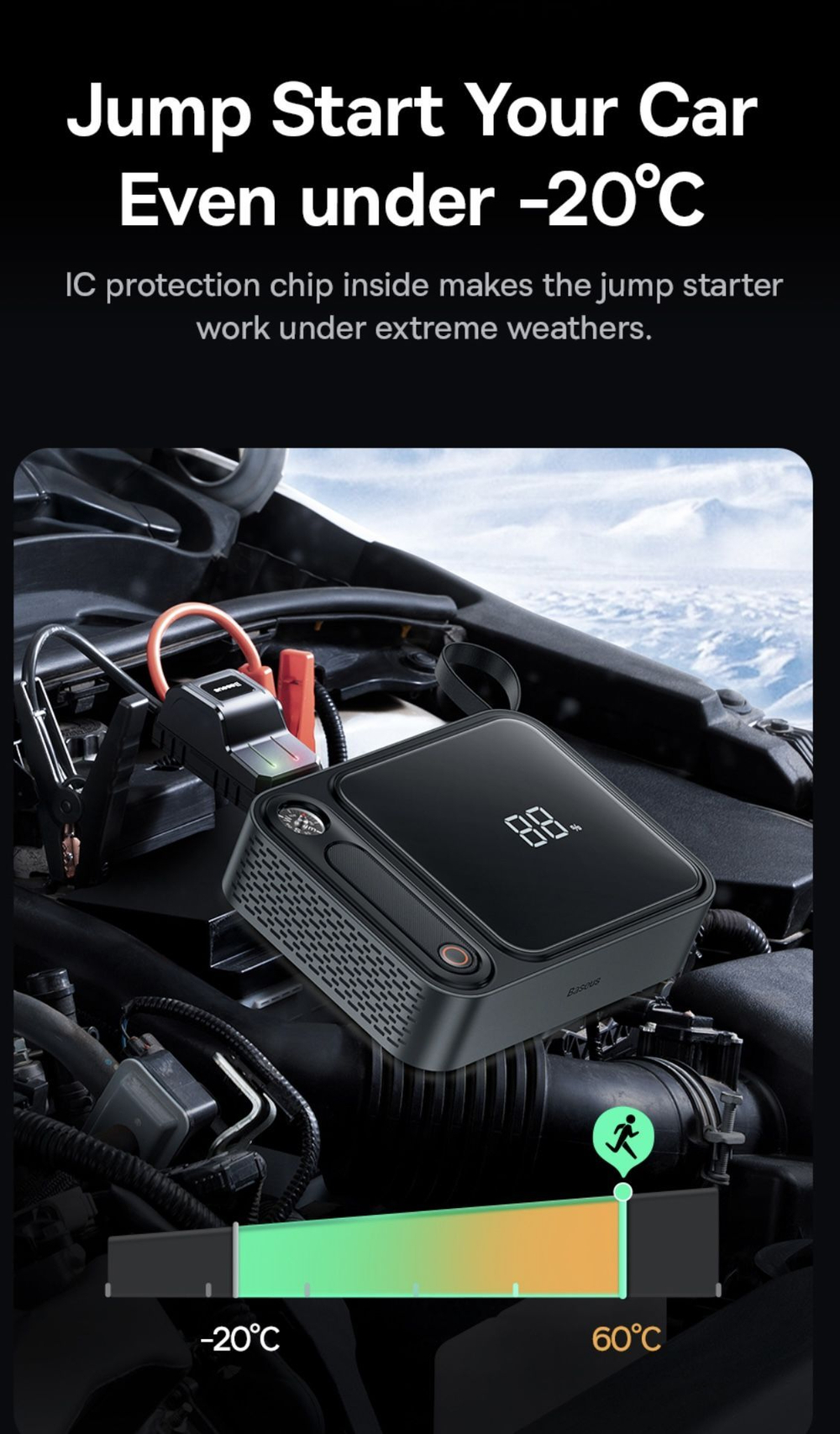 Устройство пусковое портативное бустер 26800mAh 3000A в коробке BASEUS BS-CH005