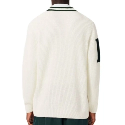 Мужская теннисная кофта Lacoste Badge Accent Wool Blend Golf Cardigan - white/green