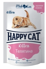 Телятина кусочки в желе, 85г влажный корм для котят Happy Cat