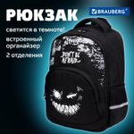Рюкзак BRAUBERG SOFT, 2 отделения, 3 кармана, "Don't be afraid", СВЕТЯЩИЙСЯ, 40х31х15 см, 271364