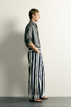 ZARA БРЮКИ STRAIGHT FIT В ПОЛОСКУ, МОРСКОЙ СИНИЙ