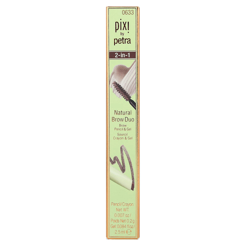 Pixi Beauty, 2-в-1 Natural Brow Duo, карандаш и гель для бровей, 0633 темно-коричневый, 1 шт.