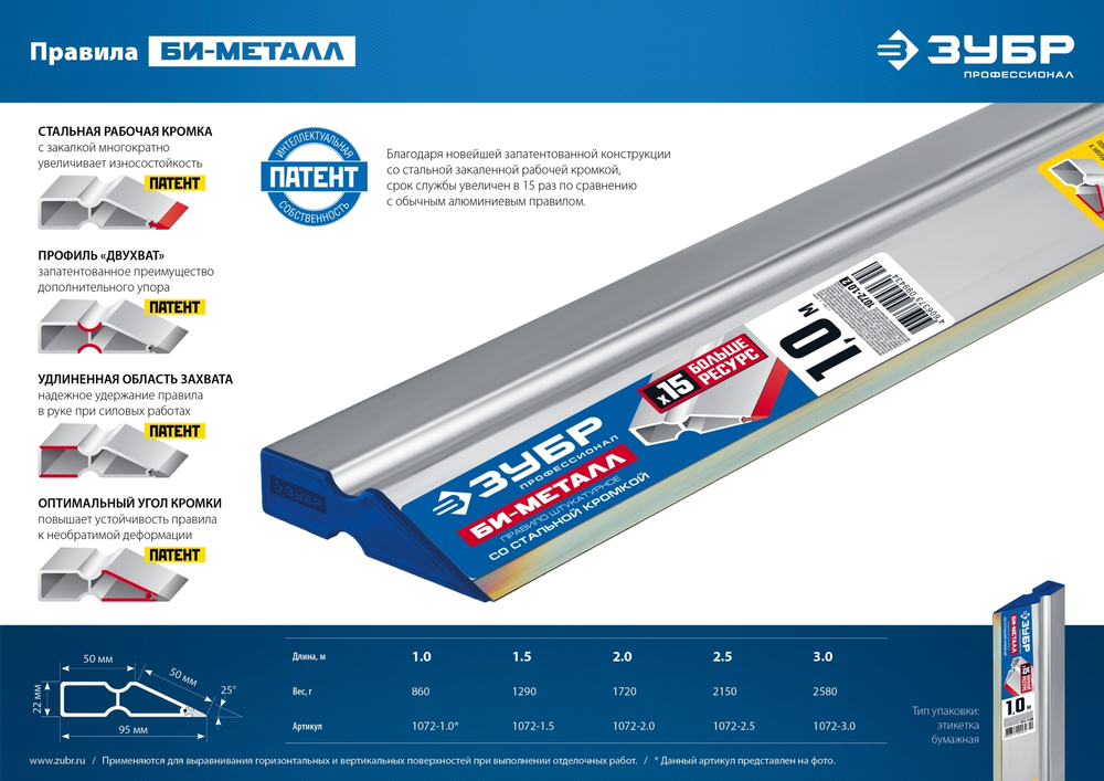 ЗУБР БИ-Металл 1.5 м, Правило (1072-1.5)