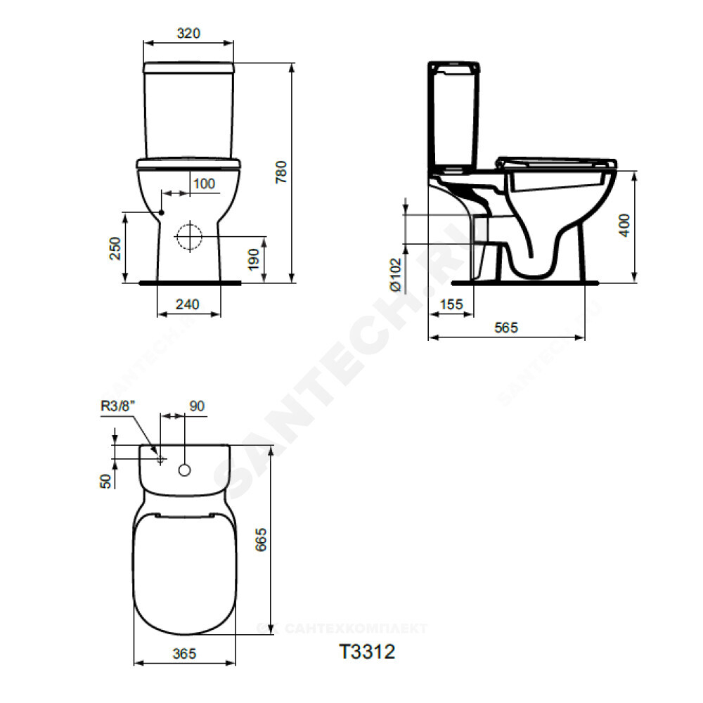 Чаша унитаза горизонтальный выпуск без сиденья белая TEMPO Ideal Standard T331201