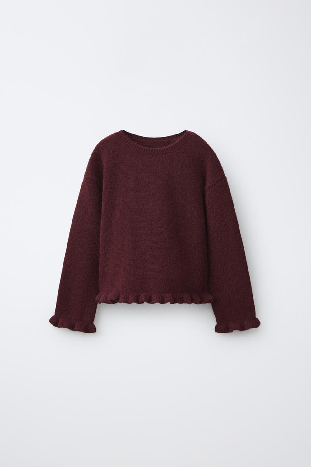 ZARA СВИТЕР С ОБОРКАМИ, БУРГУНДИ