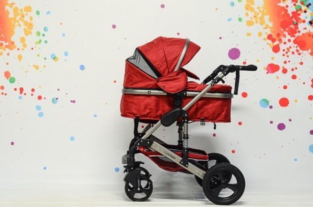 Детская коляска 3в1 LUXMOM 555 Красный текстиль Детская коляска 3в1 LUXMOM 555 Красный текстиль