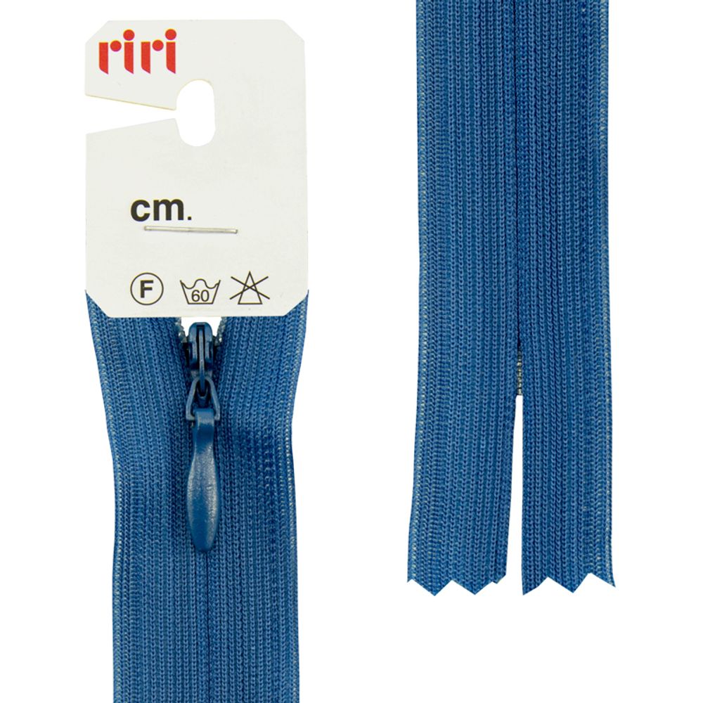 Молния потайная (скрытая) RIRI Т3 (3 мм) 1 зам., н/раз., 60 см, цв.2608, ярко-синий, 10 шт