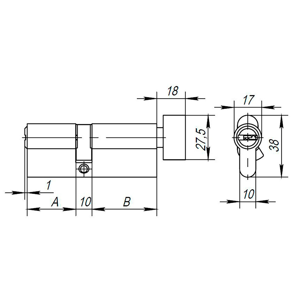 Цилиндровый механизм (AX202/90) AX2002Knob90 (45+10+35) CP хром с вертушкой