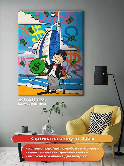 Картина на холсте на стену для интерьера In Dubai. Мотивация. Размер: 30 на 40 см.