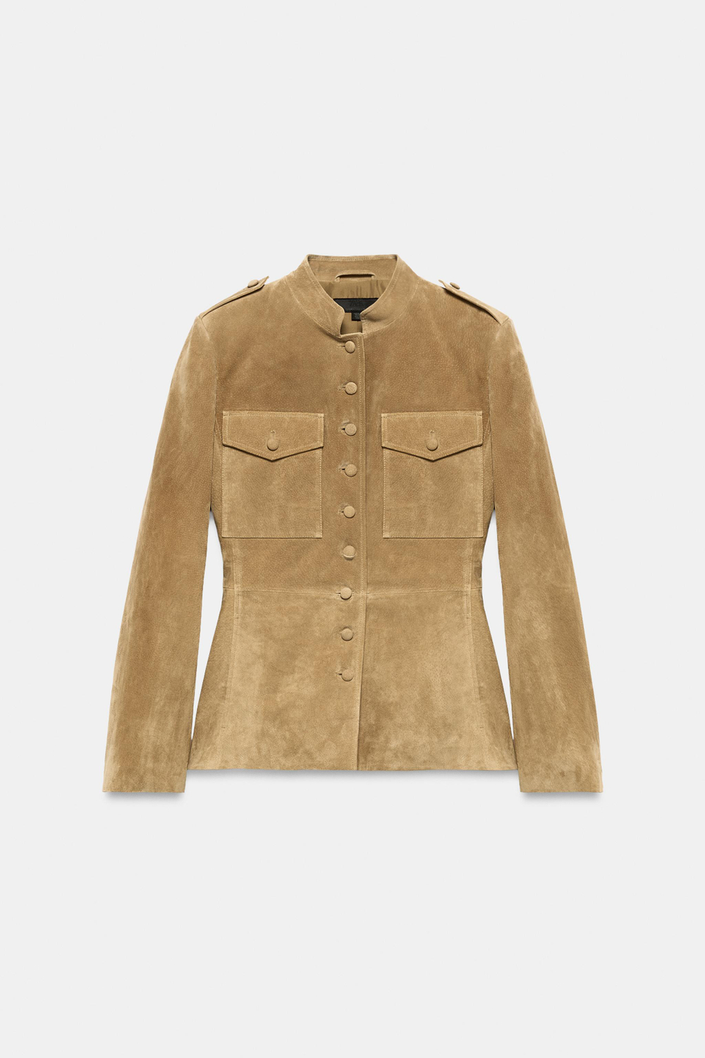 ZARA КУРТКА ИЗ 100% КОЖИ С ОБТЯНУТЫМИ ПУГОВИЦАМИ, РЫЖЕВАТО-КОРИЧНЕВЫЙ