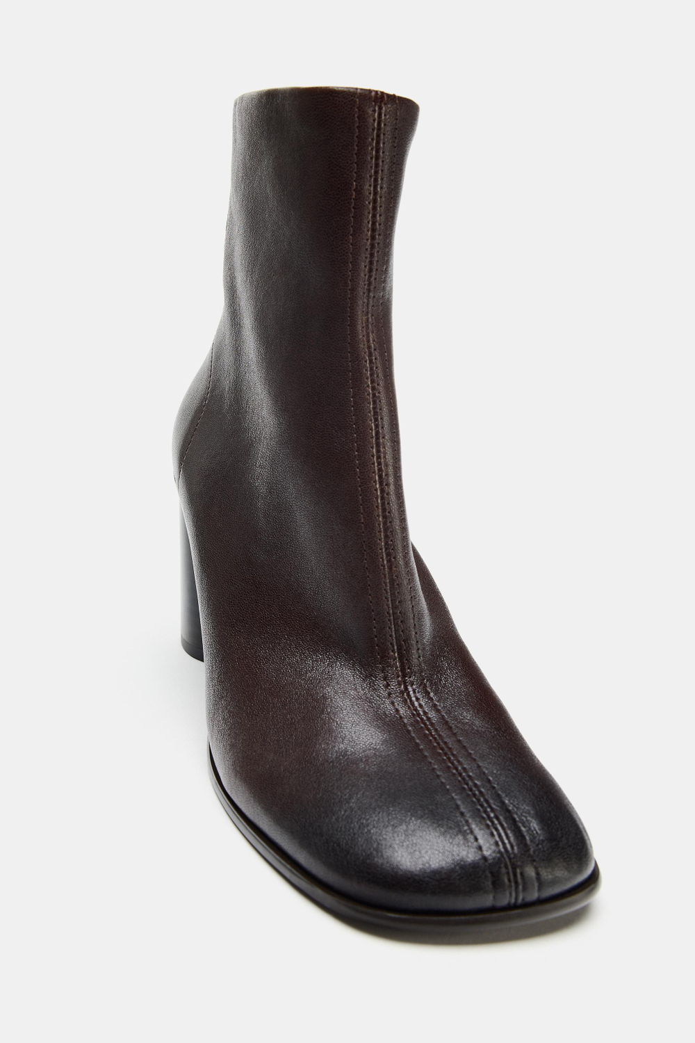 ZARA КОЖАНЫЕ БОТИЛЬОНЫ НА КАБЛУКЕ, КОРИЧНЕВЫЙ