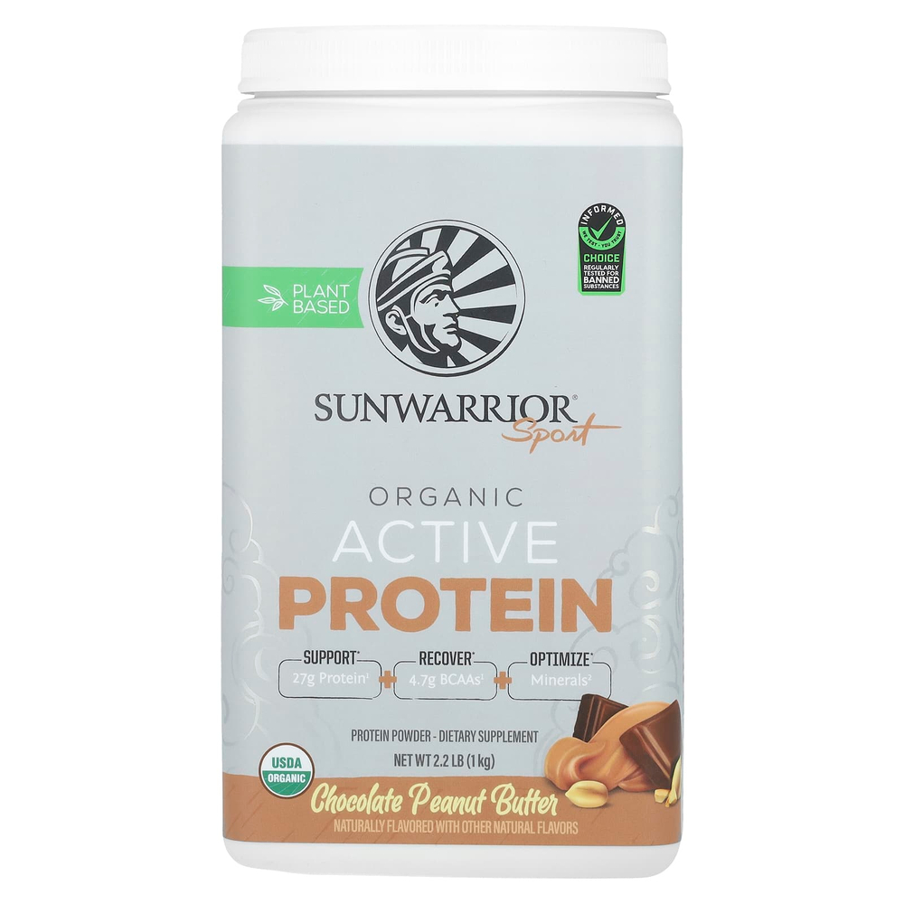 Sunwarrior, Sport, органический активный протеин, шоколад с арахисовой пастой, 1 кг (2,2 фунта)