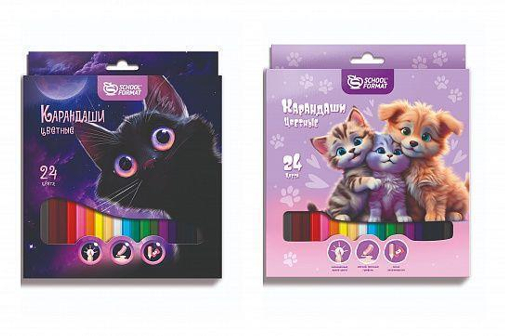 Карандаши 24цв. "Микс для девочек" шестигран. корп. дерев. карт. уп. (Schoolformat)