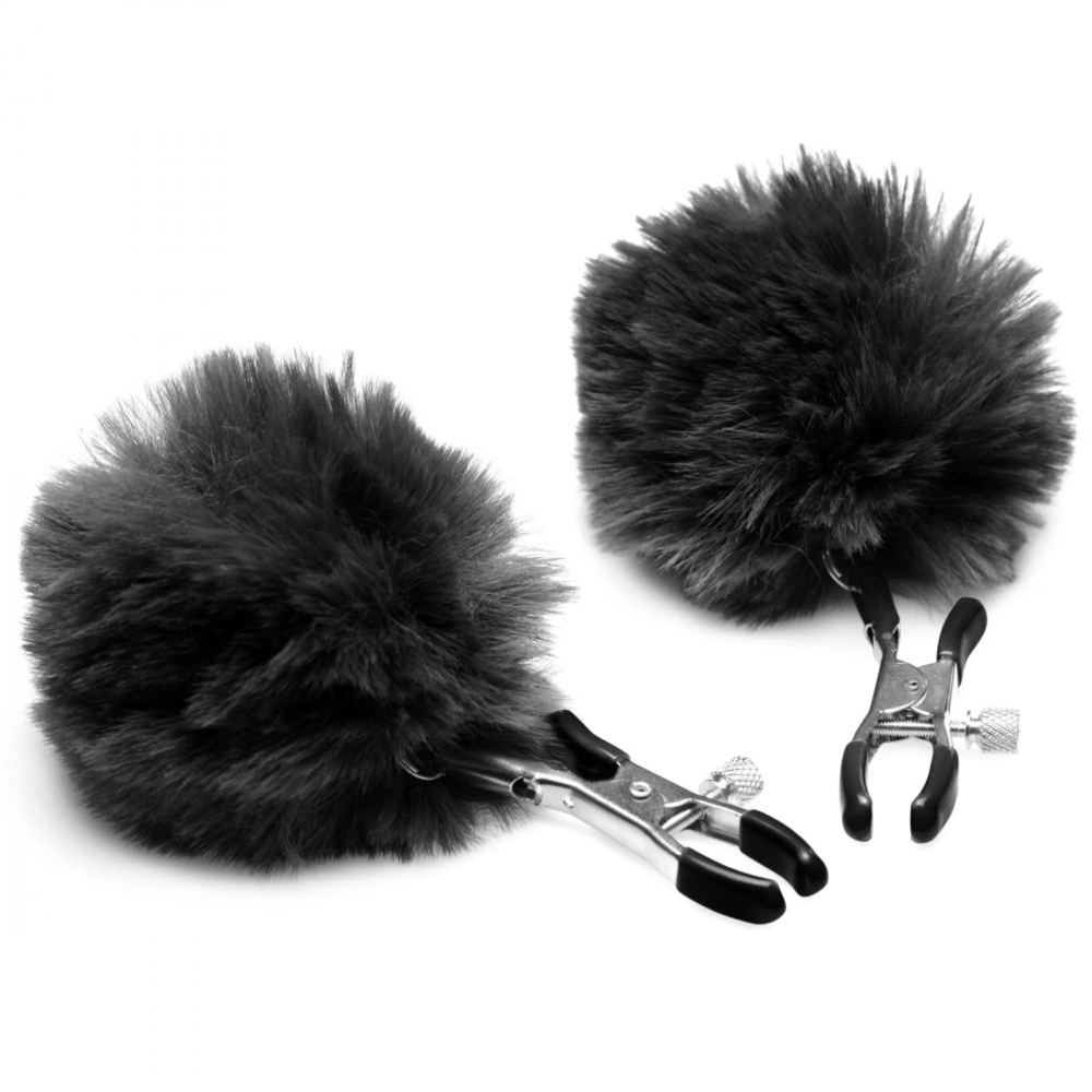 Зажимы для сосков с черным помпонами Pom Pom Nipple Clamps (Цвет: черный)
