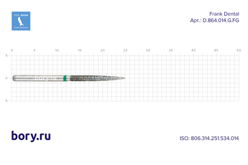 Бор алмазный зеленый  Frank Dental типа FG - D.864.014.G.FG