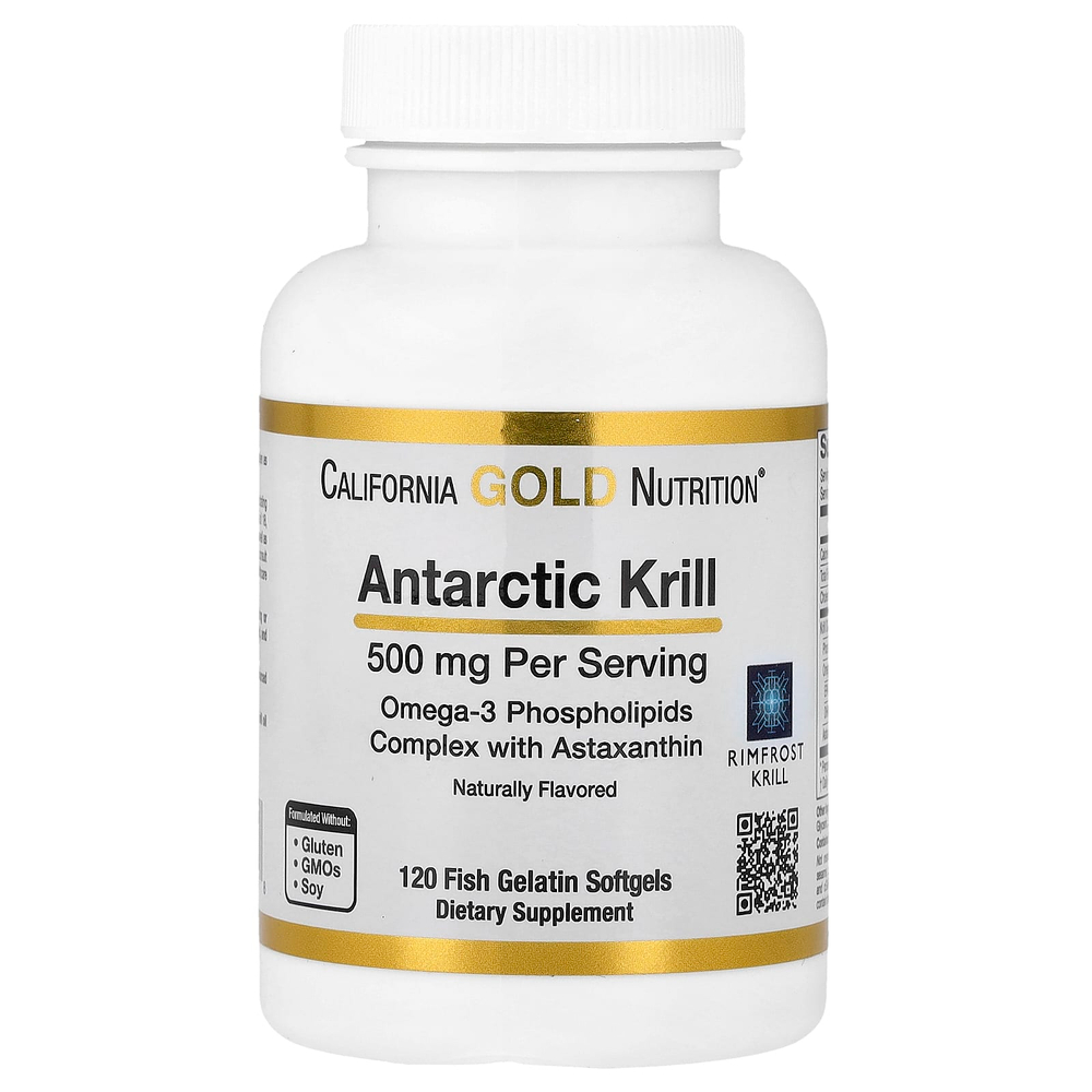 California Gold Nutrition, масло антарктического криля, комплекс фосфолипидов омега-3 с астаксантином, натуральная клубника и лимон, 500 мг, 120 капсул из рыбьего желатина