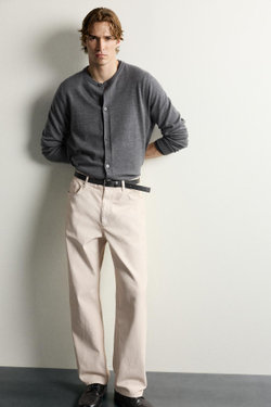 ZARA БРЮКИ STRAIGHT FIT С ЭФФЕКТОМ ПОТЕРТОСТИ, ВАНИЛЬНЫЙ