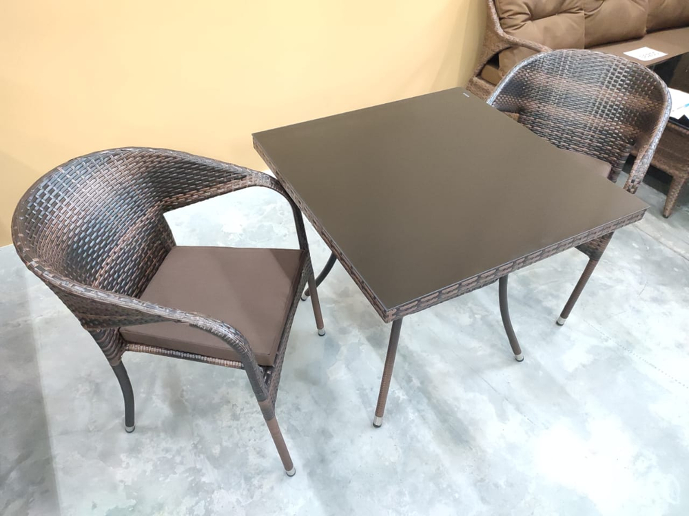 Комплект из искусственного ротанга цвет Dark brown стол Вайнхейвен 80х80 + 2 кресла Греция из полиротанга