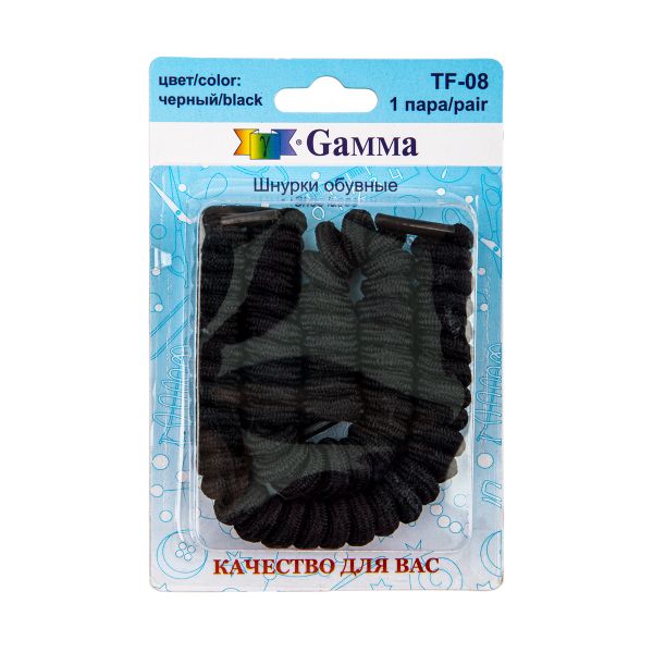 Шнурки Лентяй 14 мм, 90 см, 1 пар(a), черный, Gamma TF-08