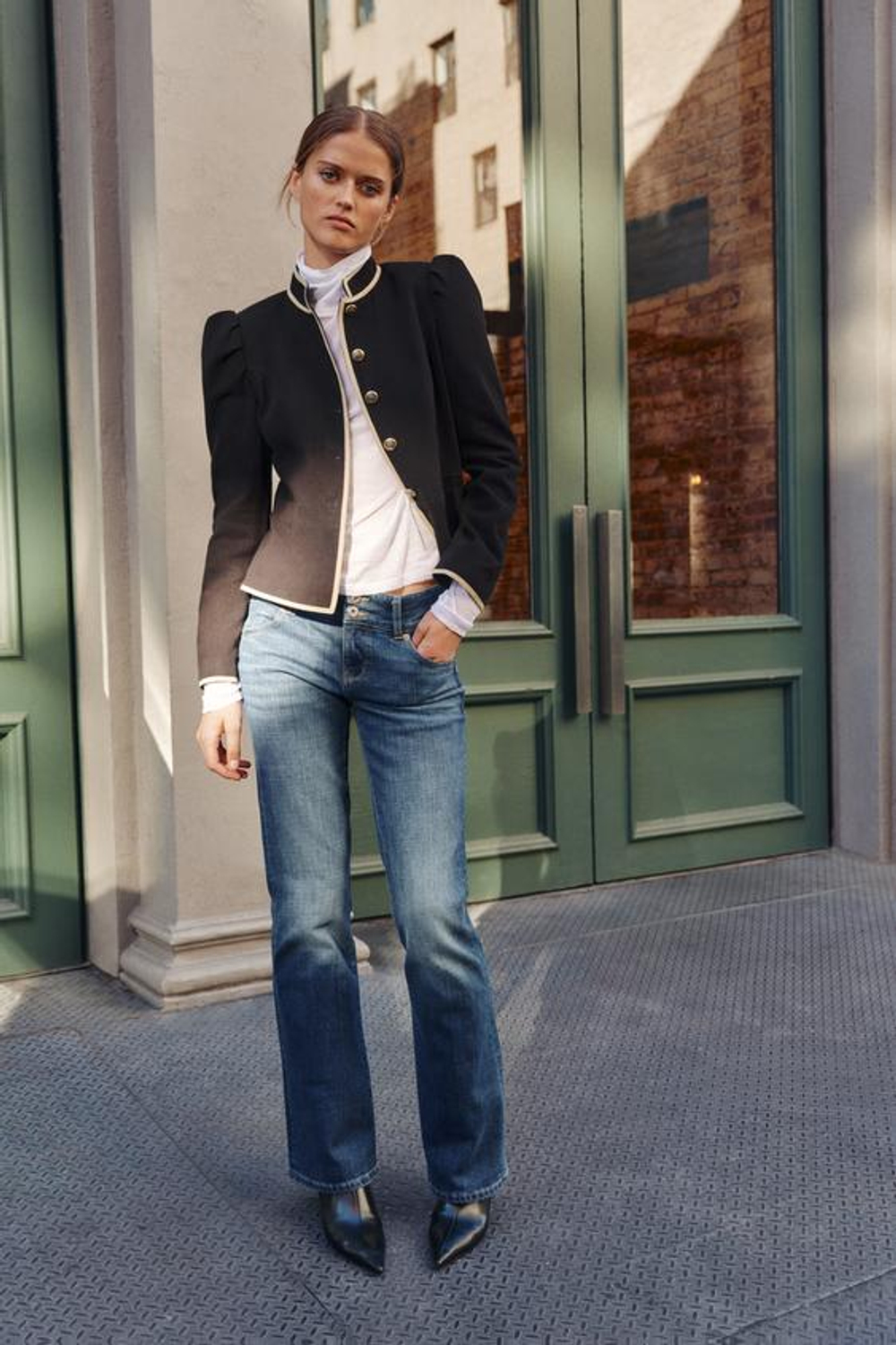ZARA ДЖИНСЫ Z1975 BOOTCUT С НИЗКОЙ ПОСАДКОЙ И ШИРОКИМ ПОЯСОМ, СИНИЙ