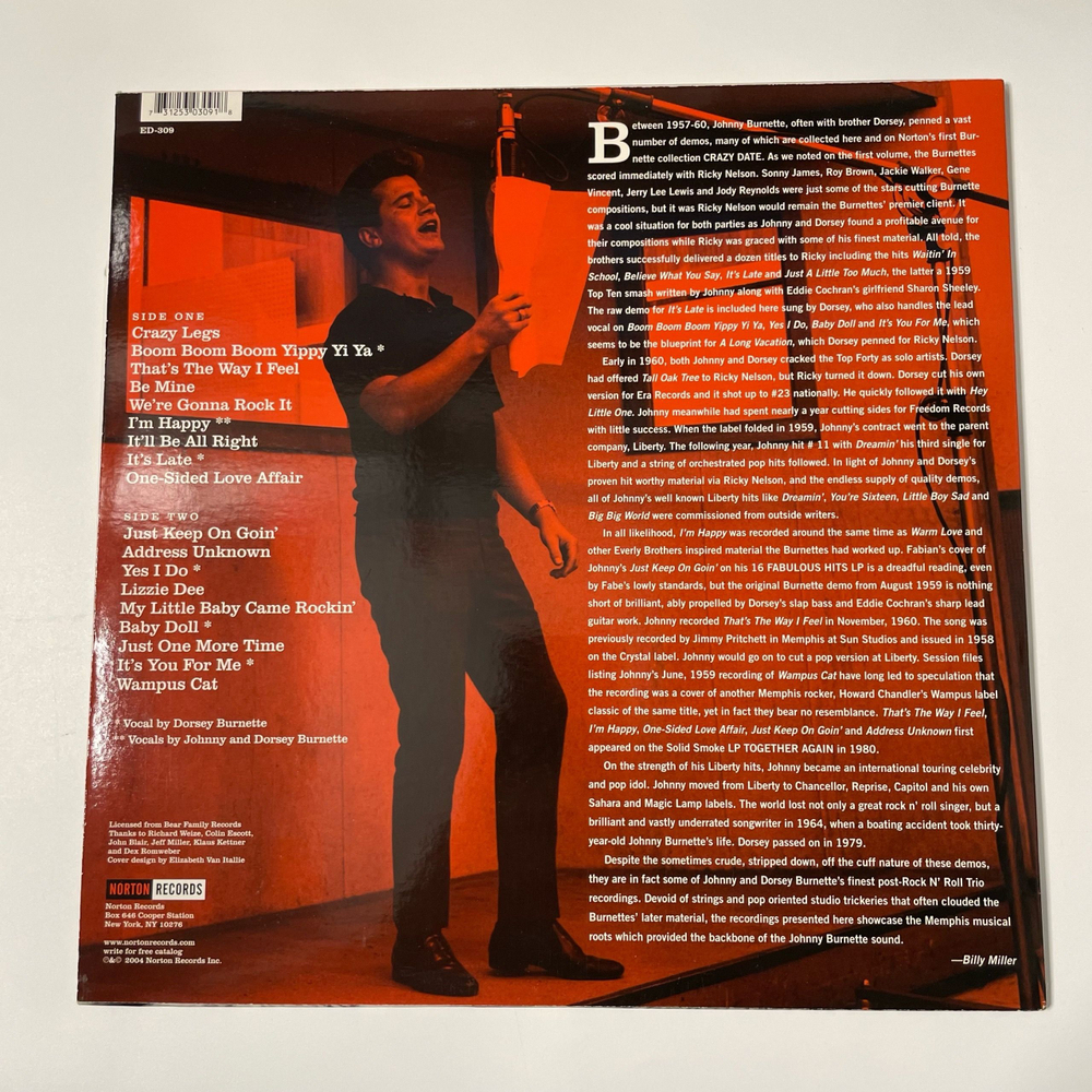 Винтажная виниловая пластинка LP Johnny Burnette, Wampus Cat Rock And Roll Demos Volume 2 (США 2004)