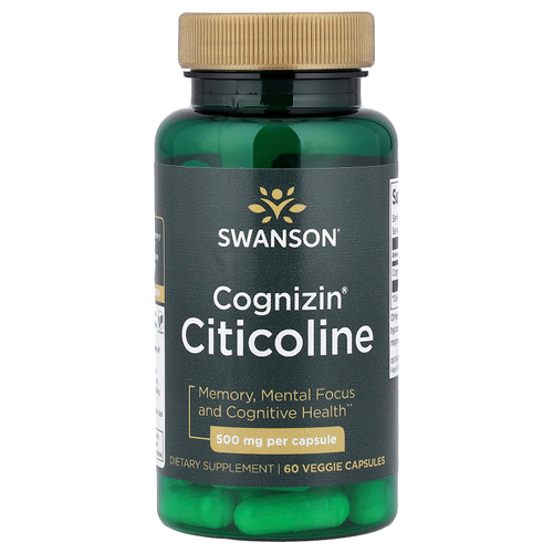 Swanson Vitamins, Cognizin®, цитиколин, 60 вегетарианских капсул (500 мг в 1 капсуле)