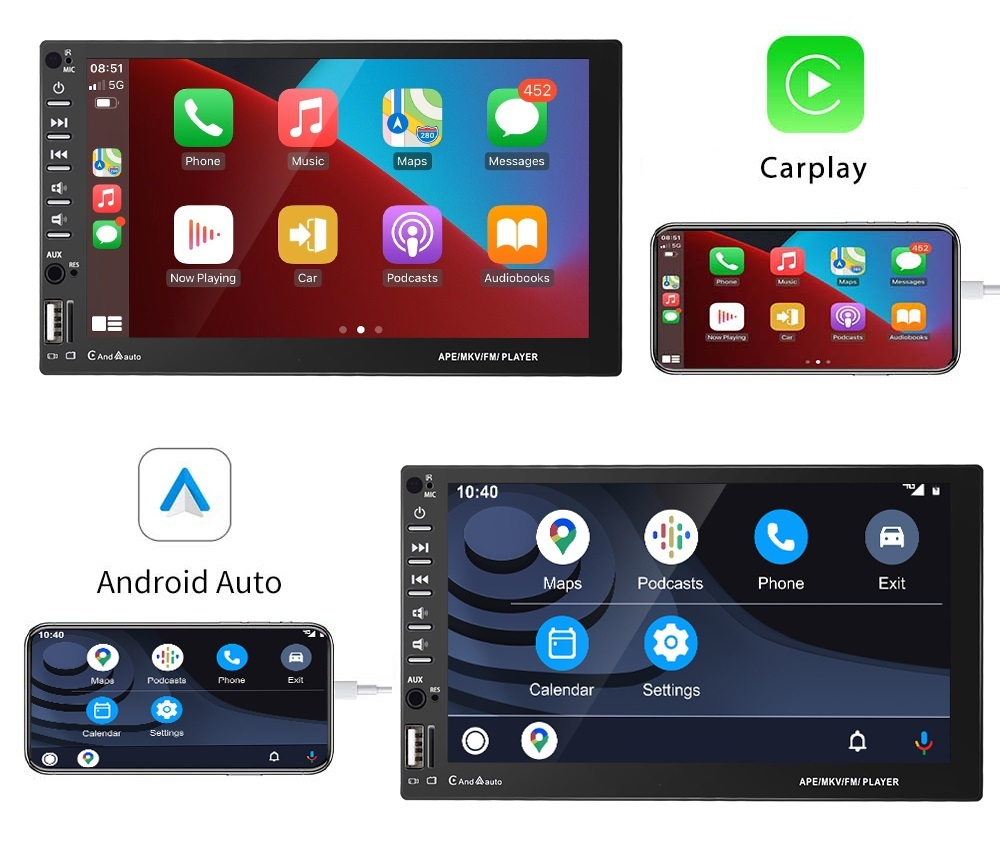 Автомагнитола сенсорная 7" 2DIN (Carplay, Android Auto, Bluetooth, USB, AUX, Mirror Link)