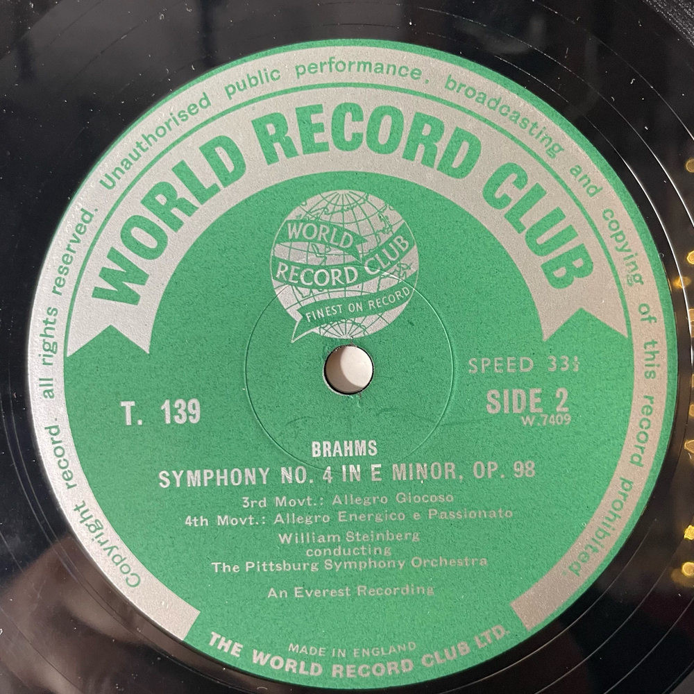 Винтажная виниловая пластинка LP Brahms Брамс, William Steinberg , Conducting The Pittsburgh Symphony Orchestra Симфония Symphony No. 4 (Англия 1961)