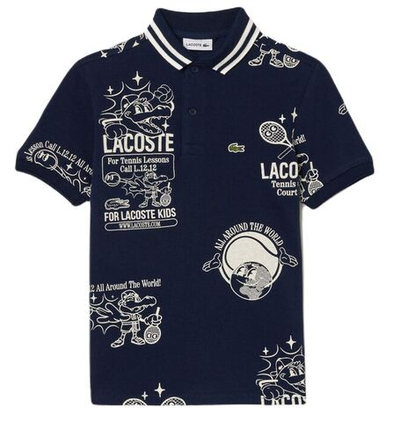 Футболка для мальчика теннисная Lacoste Graphic Print Cotton Polo - navy blue/white