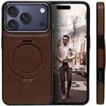 Business style чехол из кожи для IPHONE 17 PRO с кольцом-подставкой и бархатной подкладкой