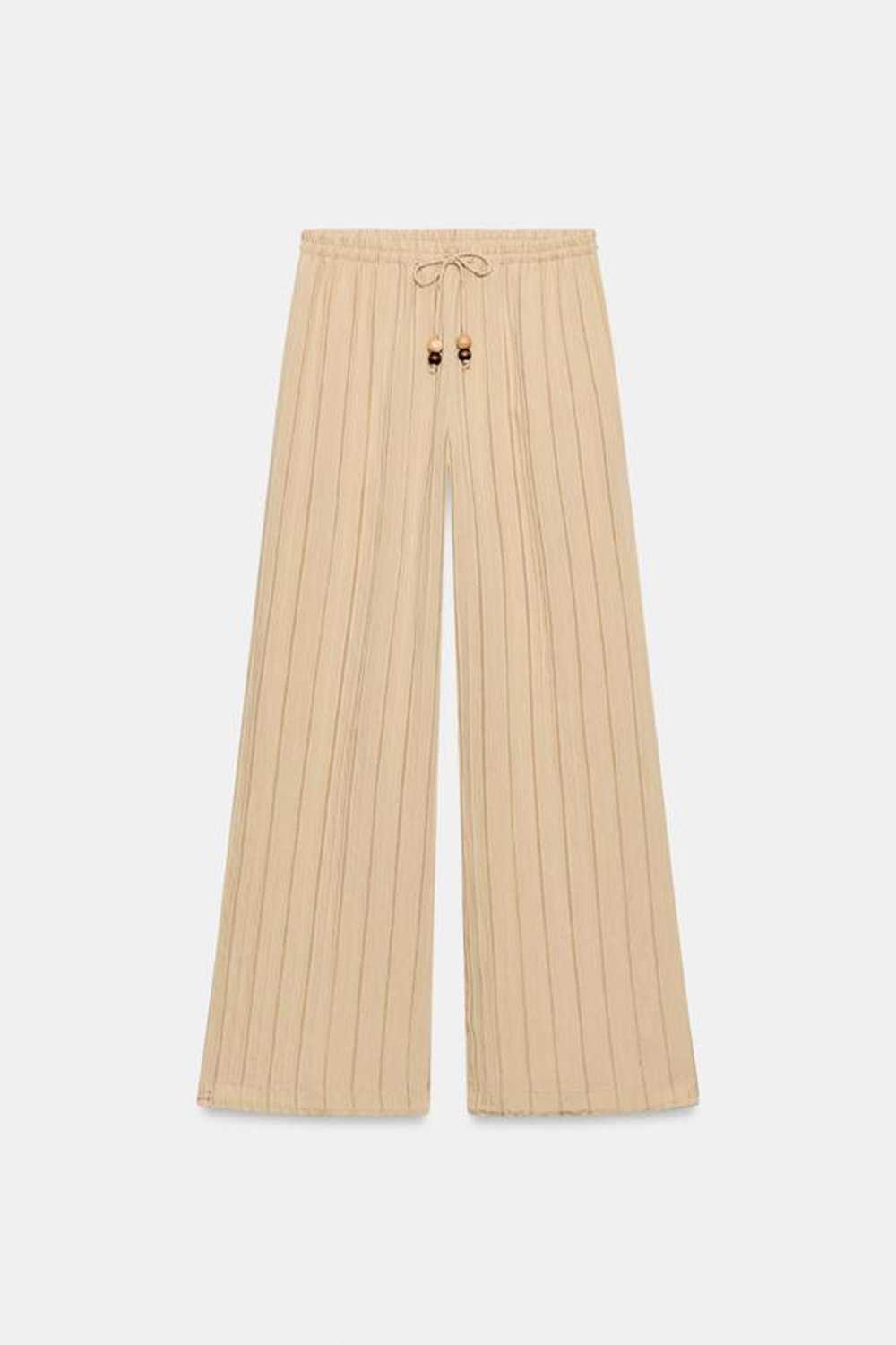 ZARA ШИРОКИЕ БРЮКИ В ПОЛОСКУ С ЭЛАСТИЧНЫМ ПОЯСОМ, ПЕСОЧНЫЙ