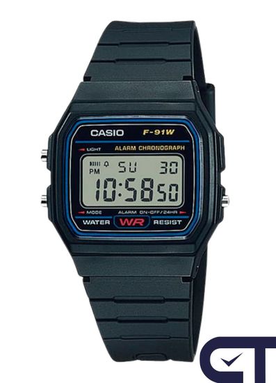 Casio F-91W-1 — мужские цифровые часы с секундомером и будильником