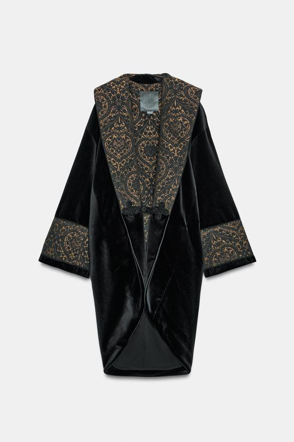 ZARA КОМБИНИРОВАННОЕ ПАЛЬТО ИЗ БАРХАТА С ЖАККАРДОМ — ZW COLLECTION, ЧЕРНЫЙ