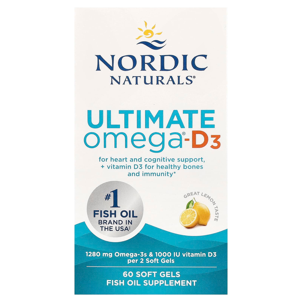 Nordic Naturals, Ultimate Omega-D3, витамин D3 со вкусом лимона, 60 капсул